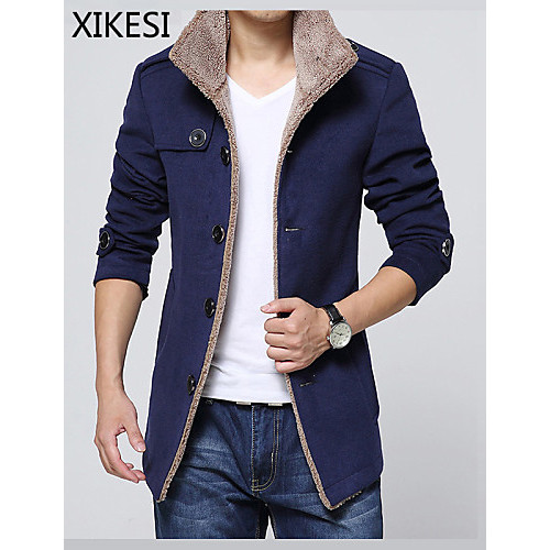 Men's Casual/Work/Plus Sizes Pure Long Sleeve Regular Coat (Wool/Fleece)XKS7B06  