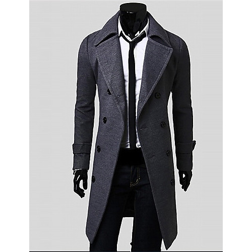 Thickening Male Wool Double Breasted Wool Coat Plus Size Long Design Eool Coat  