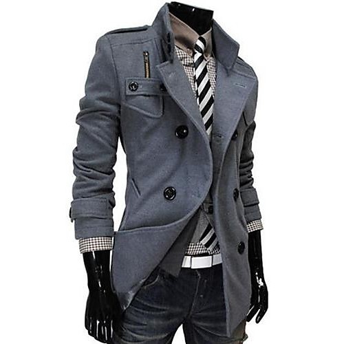 Men's Korean Style Stand Double Breasted Trench Coat  