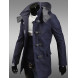 Men's Solid Casual Trench coat,Wool / Nylon Long Sleeve-Blue  