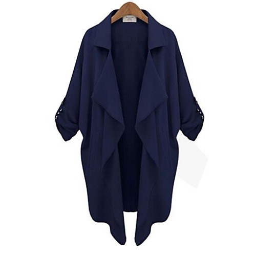 Women's Plus Size Trench Coat,Solid Asymmetrical Long Sleeve Fall Blue / White / Yellow Cotton Medium  