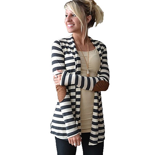 Women's Striped White Wrap , Asymmetrical Long Sleeve  