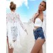 Women's Beach Street chic Summer Shirt,Solid Cowl Long Sleeve White Polyester Translucent  