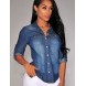 Women's Vintage Shirt Collar Long Sleeve Blue Demin Shirt , Casual  